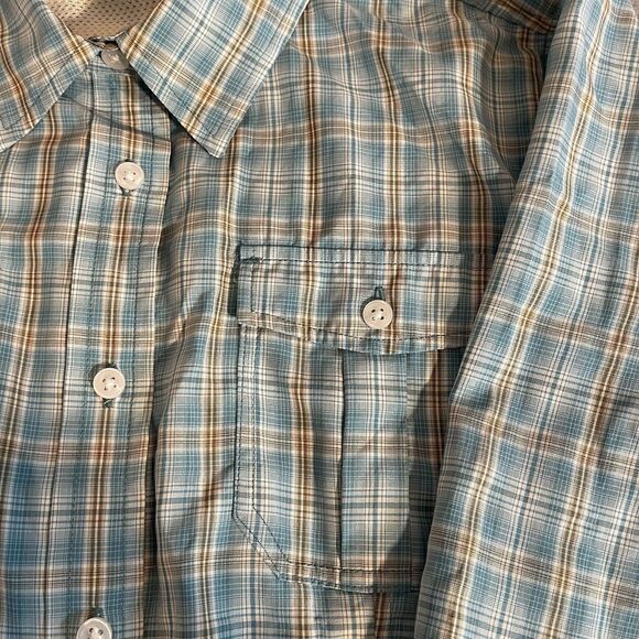 Mens Duluth Trading Co Nylon Blend Vented Hiking Shirt Aqua Plaid Size Large - Picture 6 of 16